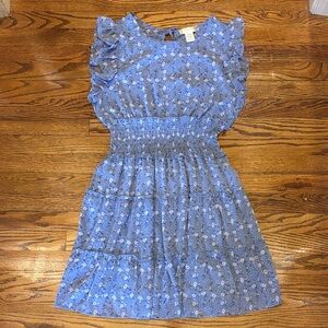 Altar'd State Light Blue Floral Ruffle Sleeve Dress